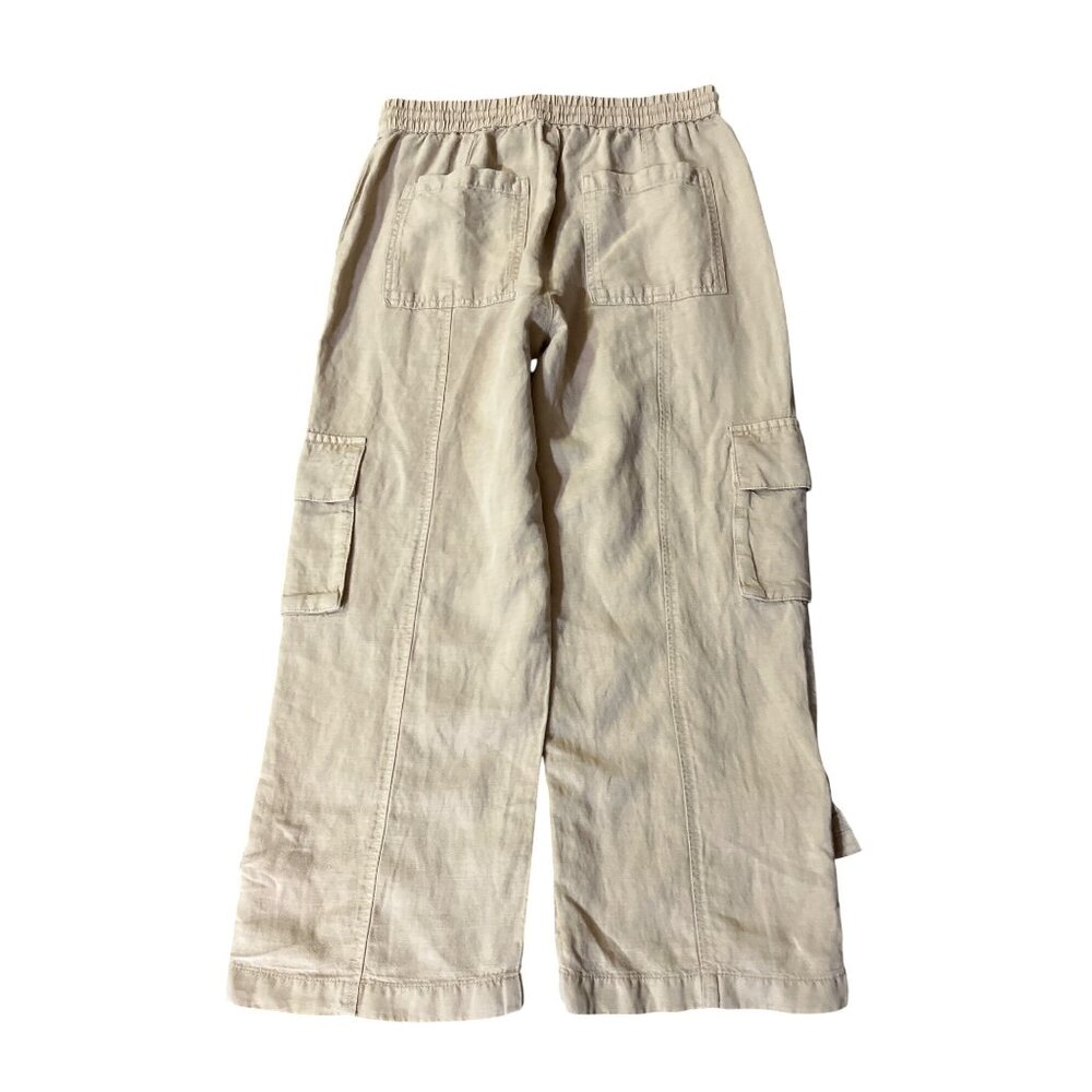 Nicole Miller Linen Blend Cropped Pants Womens L Tan Drawstring Used - Picture 4 of 16